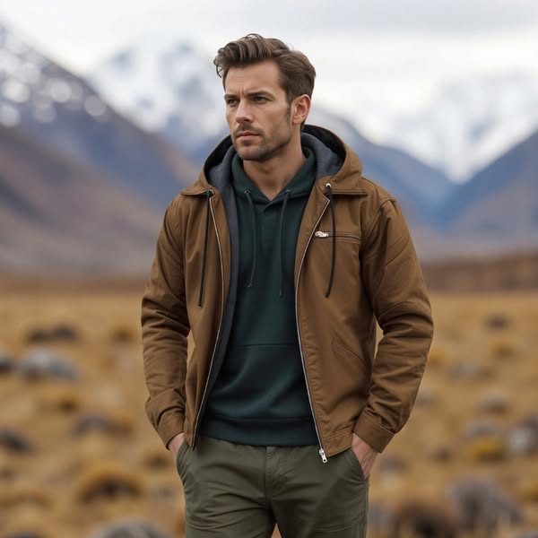 Men's Waterproof Hooded Jacket – Fur Lined Outdoor Coat