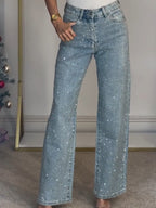 Maeve| High Waist Diamante Straight Jeans