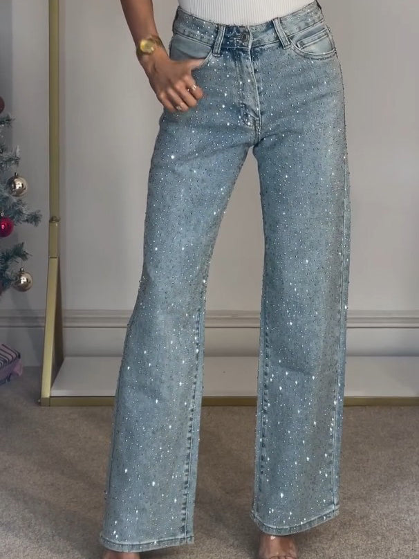 Maeve| High Waist Diamante Straight Jeans