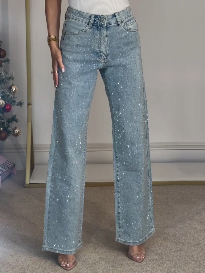 Maeve| High Waist Diamante Straight Jeans