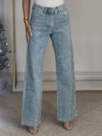 Maeve| High Waist Diamante Straight Jeans