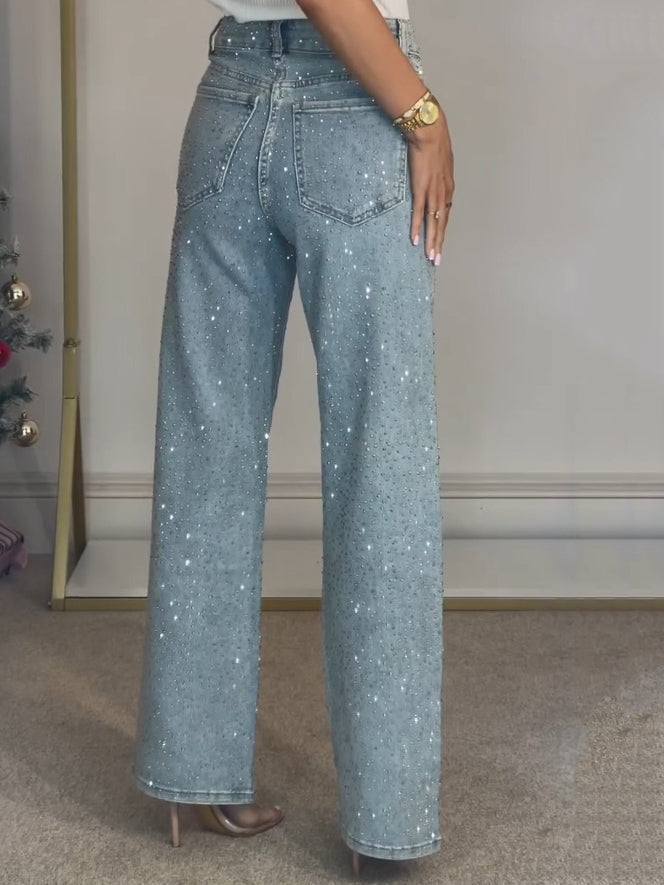 Maeve| High Waist Diamante Straight Jeans
