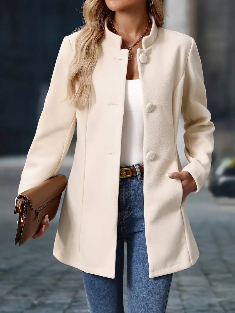 Amelia| Tailored Fit Wool Blend Button-Up Coat For Women