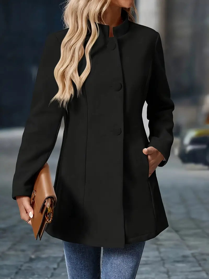 Amelia| Tailored Fit Wool Blend Button-Up Coat For Women