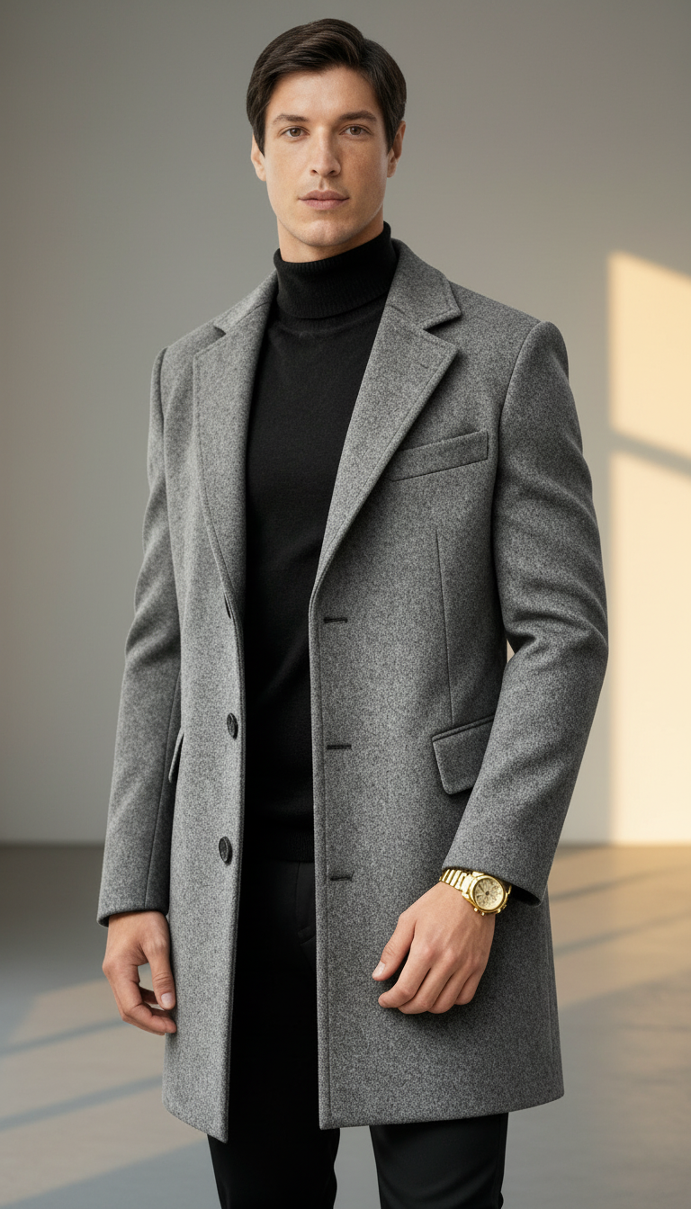 Jones | Men's Single-Breasted Overcoat - Smart and Sophisticated